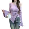 Cotton Off-the-shoulder Long-sleeved T-shirt Women's Spring and Autumn Korean Version Irregular Slim-fitting and Thin Sweet and Spicy Bottoming Shirt