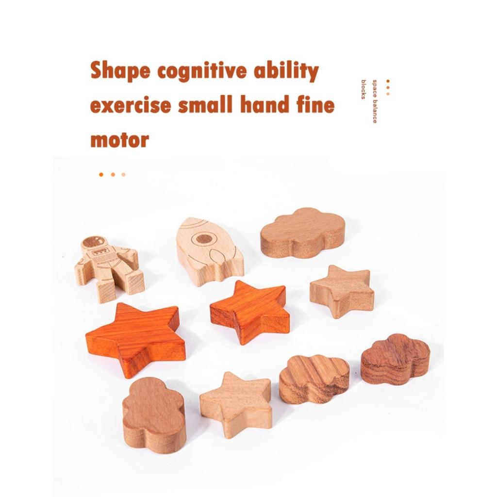 Montessori Toys Wooden Balance Boat Blocks Stacking Tower Games Space Moon Balance Blocks Fine Motor Skill Early Education Toys