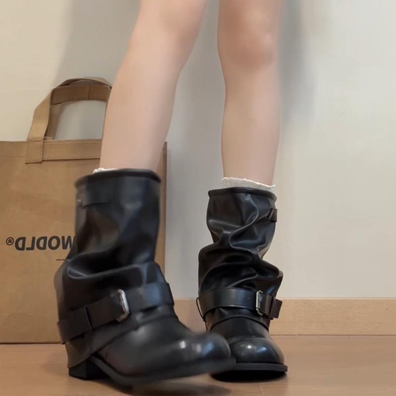 Autumn Winter Women Western Ankle Boots Belt Buckle Thick Heel Shoes Ladies Elegant Party Dress Short Booties