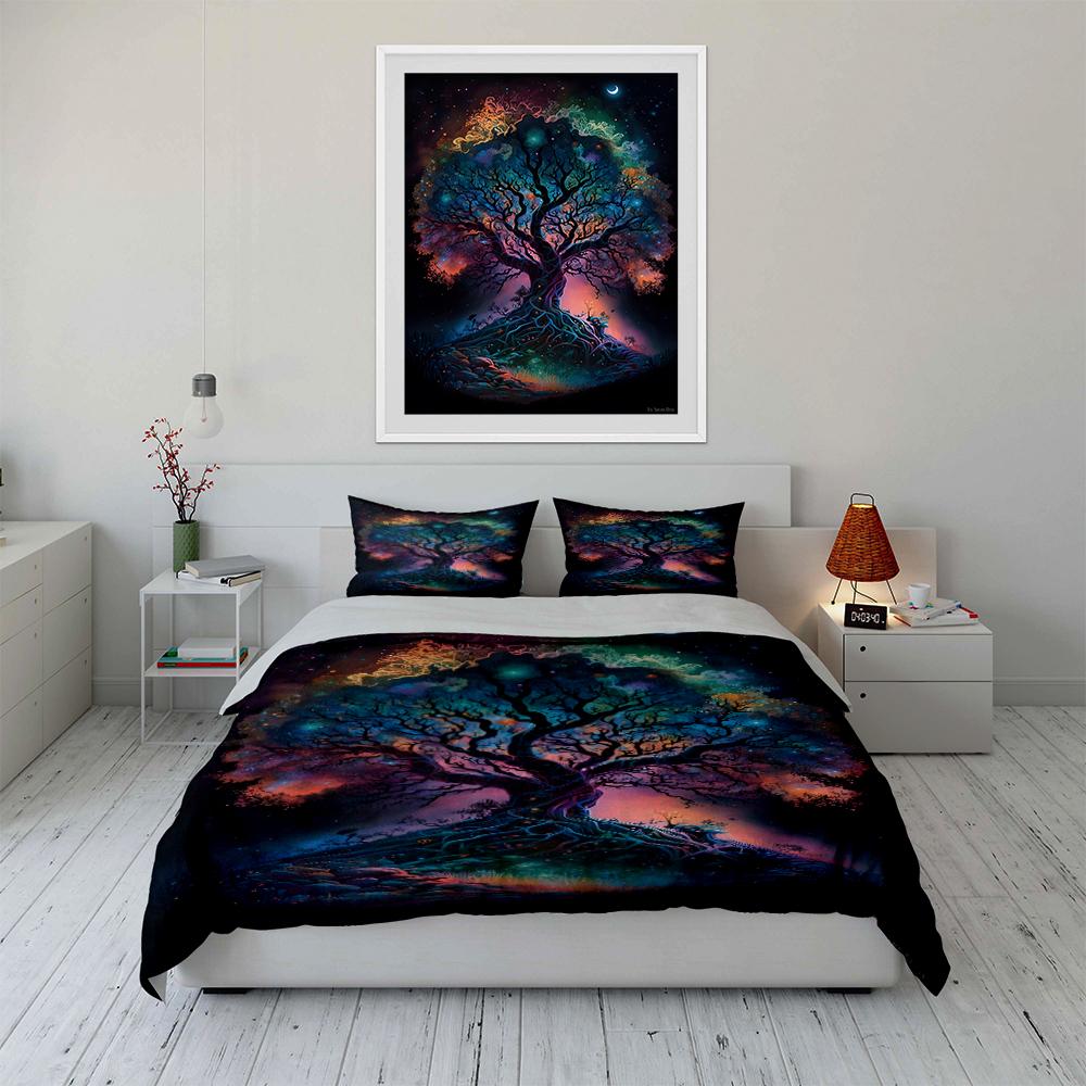 Colorful Cosmic Tree Print Bedding Set Bedding set (1 duvet cover, 2 pillowcases, duvet not included)