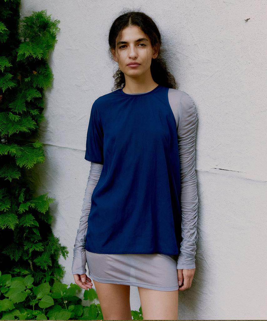 PROVO Asymmetrical Short Sleeve Blouse / Navy