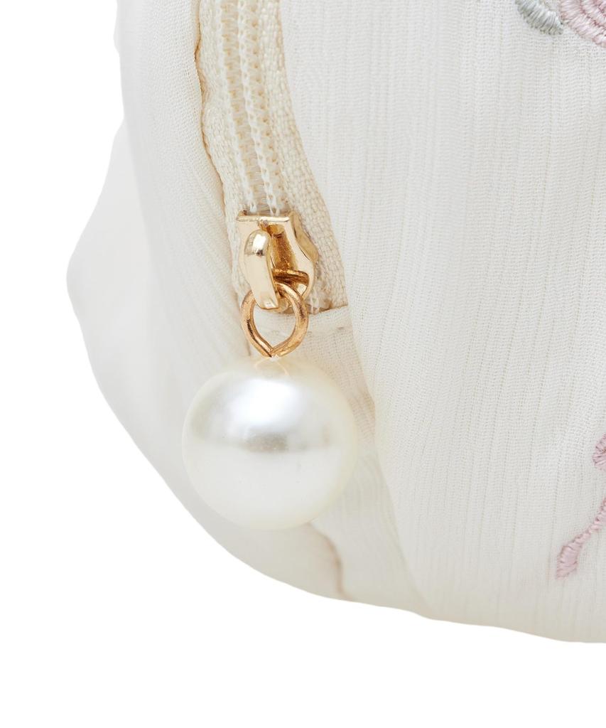 de Apparel Rose Ribbon Embroidered Pouch for Pink Beige [Maison Fleur] Women,