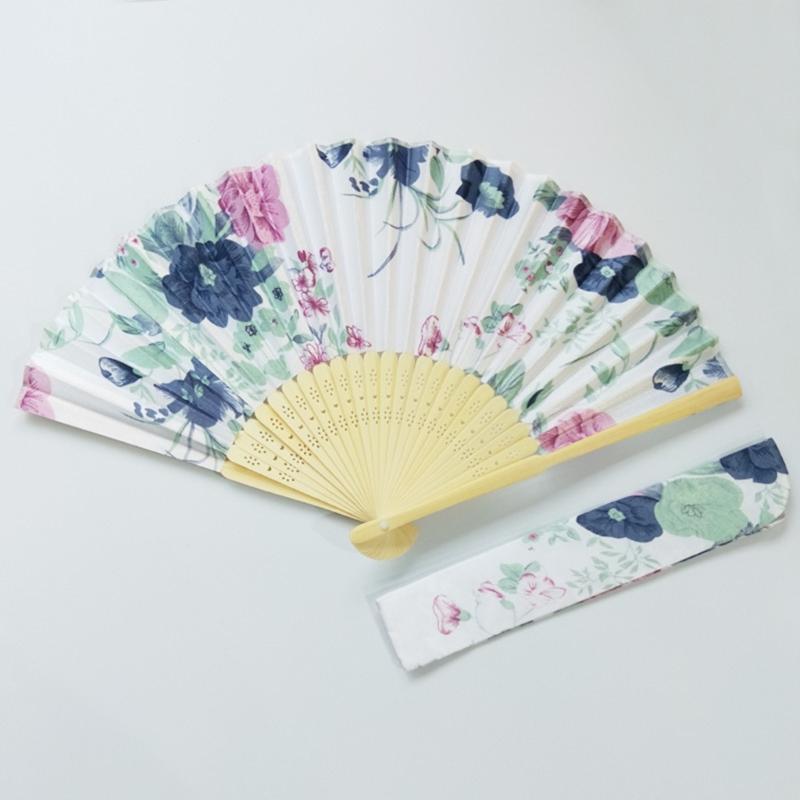 Vintage Folding Hand Fan with Bag Bamboo Fabric Fans for Women Dance Gift Music Festival Performances Wedding Decoration
