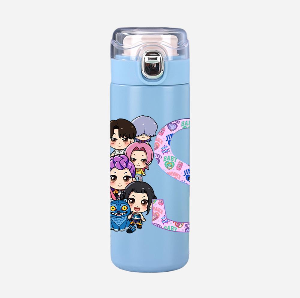 Anime K-Pop 26 English Letter Demon Hunters Printed 400Ml Water Bottle Thermos Cup Portable Stainless Steel Leak Proof Camping Water Cup Kid Gift