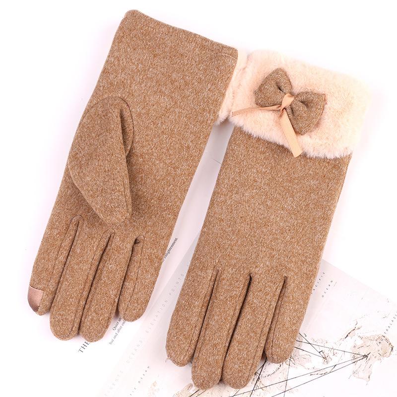 Gants chauds pour l'automne et l'hiver pour femmes avec nœuds en velours, pour la conduite, le cyclisme en extérieur, plus velours, anti-froid, hiver, gants tactiles