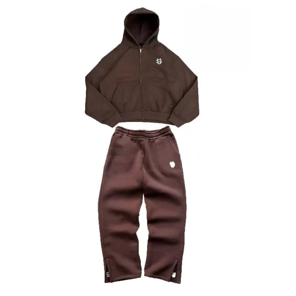 FlowStreet Embroidered Casual Zipper Hoodie Sweatpants Two-piece Set Y2K Clothing Men's Hip-hop Oversized Sweatpants Casual Pants