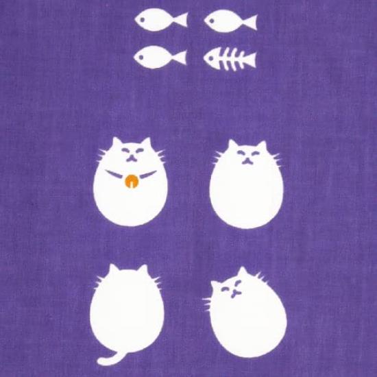 Some No Anbo Tenugui Hand Neko Fuji Wisteria Tokuoka Made In 35cm X 100cm (Japanese Towel) "Debu Nezumi" (Chubby Cat, Gray) - Hand-dyed, 100% Cotton,