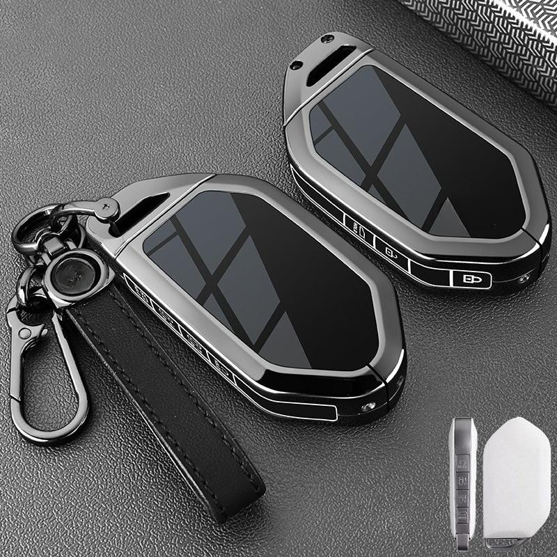 Zinc Alloy Key Cover Case for KIA K3/Seltos/EV5/Sportage/Stonic/KX3/Sportage/EV9 - Protective Key Fob Shell Key Bag Chain