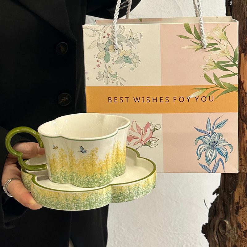 Tasse à café et soucoupe en céramique design rétro français Exquise haut de gamme luxe léger Tasse et soucoupe Coffret cadeau Souvenir cadeau