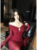 Elegant Mesh Patchwork Off-Shoulder Long Sleeve Bodycon Dress