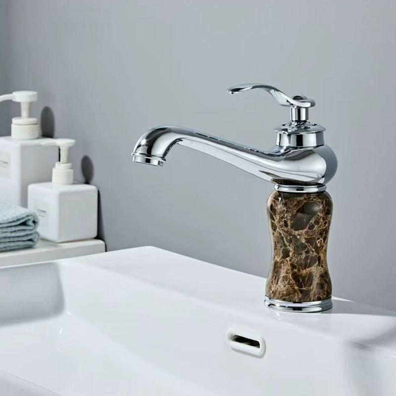 Rose Gold Luxury Bathroom Basin Faucet Single Handle Vanity Sink Mixer water Taps Brass Natural Jade Basin Sink Faucet Chrome