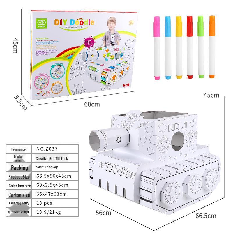 

DIY 3D Cardboard Tank: Wearable Graffiti Painting Toy for Early Learning and Kindergarten.
