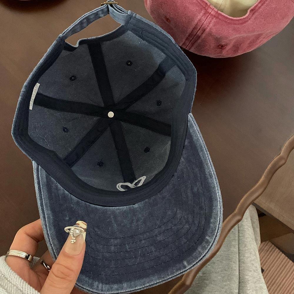 New Embroidery Peach Heart Spring/Summer Hat Adjustable Casual Baseball Caps Wash Denim Streetwear Hats for Women Men Couple