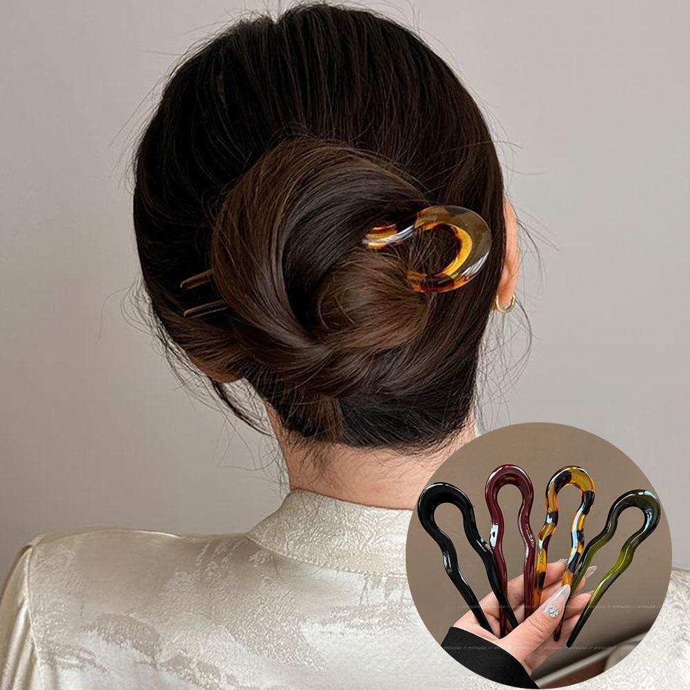 U-Shaped Hair Fork Tortoiseshell Acetate Acrylic Hairpin Hair Sticks Women Girls Design Headwear Elegant Chinese Style