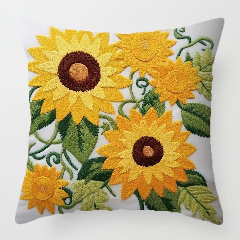 Sunflower Landscape Cushion Cover Peach Skin 2D Print Lakeside Cabin Scenery Throw Pillow Case For Sofa Farmhouse Home Decor