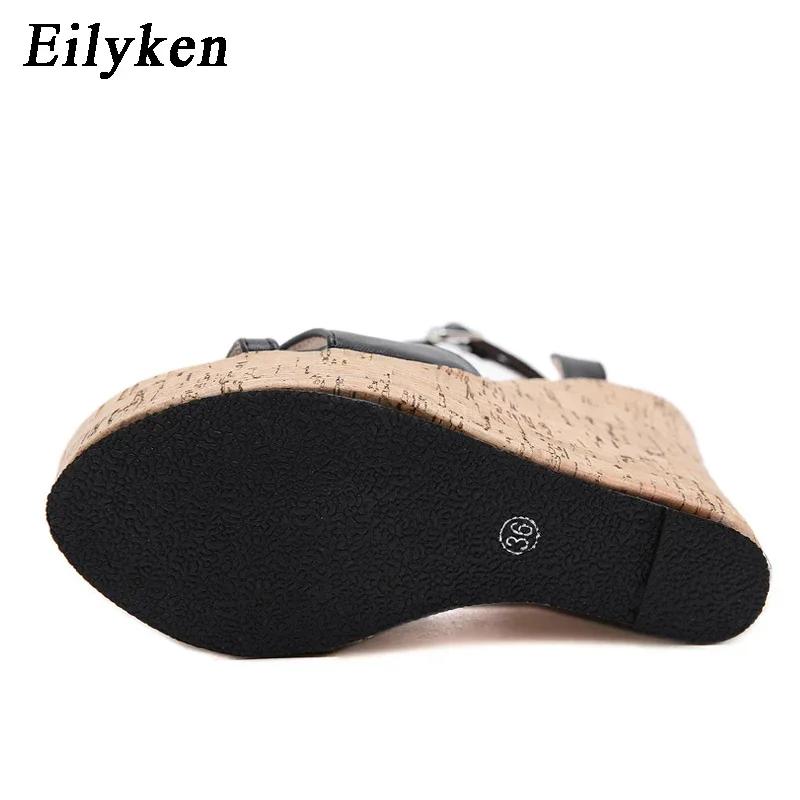 Eilyken New Ankle Buckle Strap Platform Wedge Women Sandals Open Toe Party Dress Thick High Heels Ladies Shoes