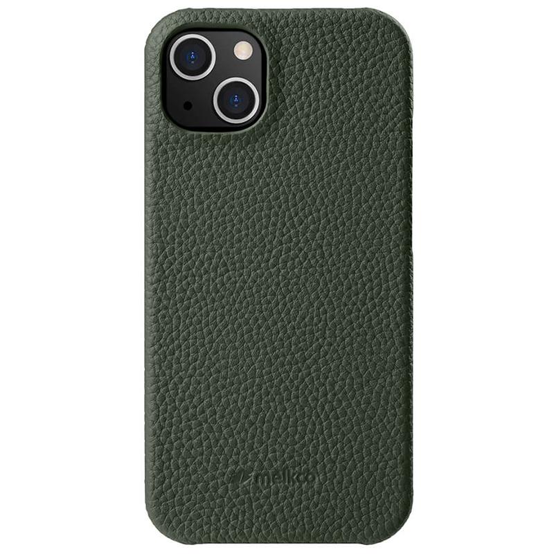 MELKCO For iPhone 13 mini 5.4 inch Protective Case Genuine Cow Leather Coated PC Phone Cover