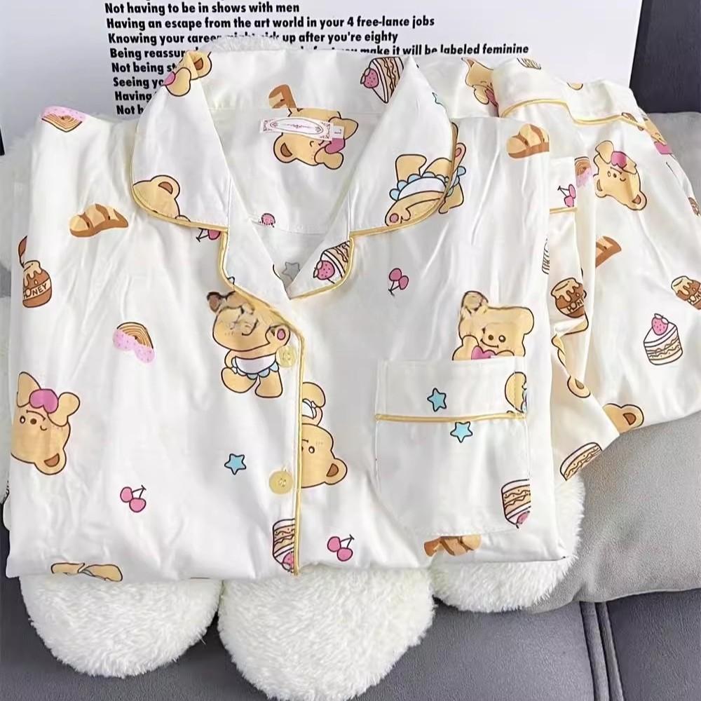 Soft cute princess wind sweet cute honey bear pajamas women's summer short-sleeved shorts two-piece cardigan loungewear