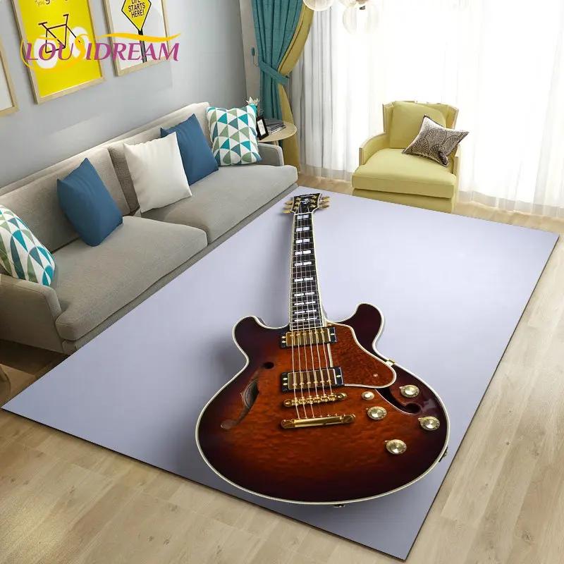 Classical Electric Guitar Music Area Rug Large,Carpet Rug for Living Room Bedroom Sofa Doormat Decoration, Non-slip Floor Mat 3D
