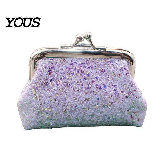 Compact Coin Holder Sequined Pouch, Women Glitter Mini Change Fashionable Wallet Purse with Kiss Lock Closure for Coins Cash Jewelry