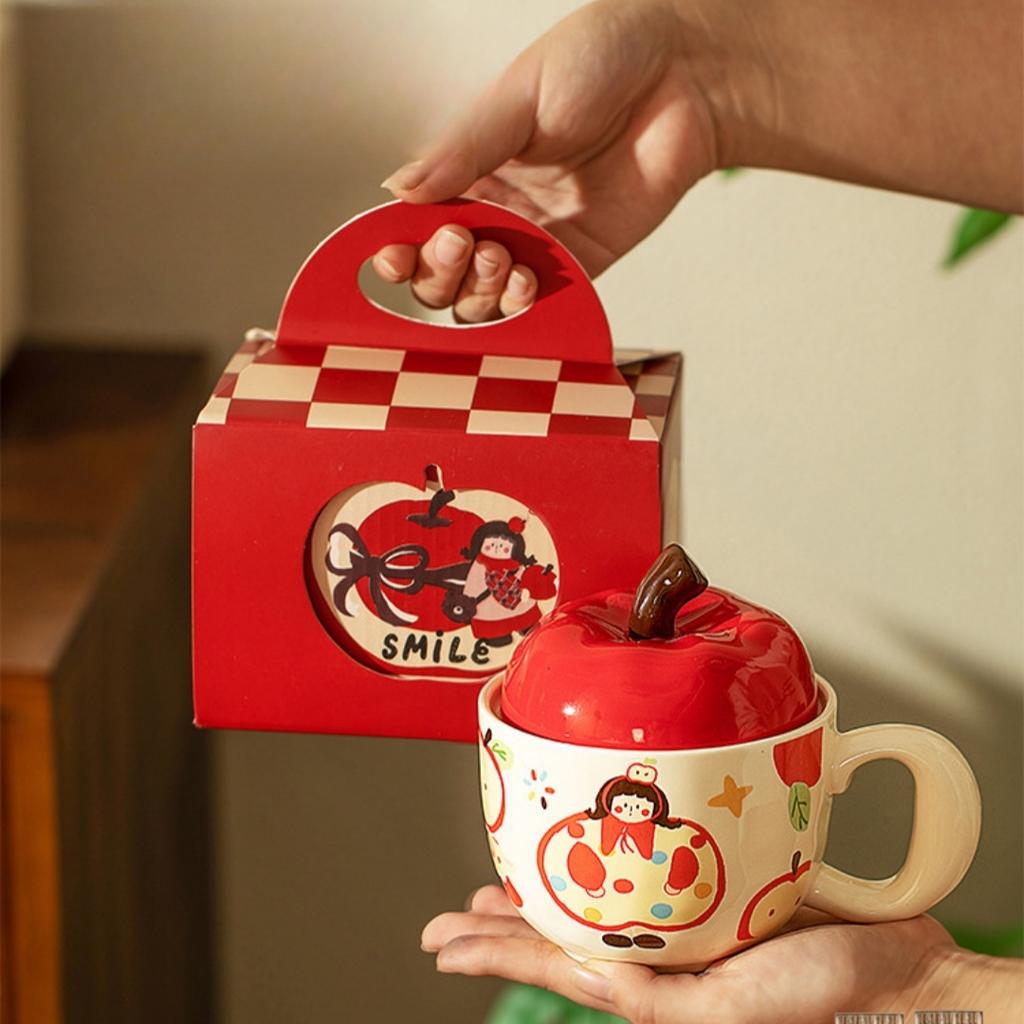 Modern Housewife Apple Mug Lid Water Cup Birthday Present Breakfast Ceramic Coffee Cup Souvenir Gift Ornament