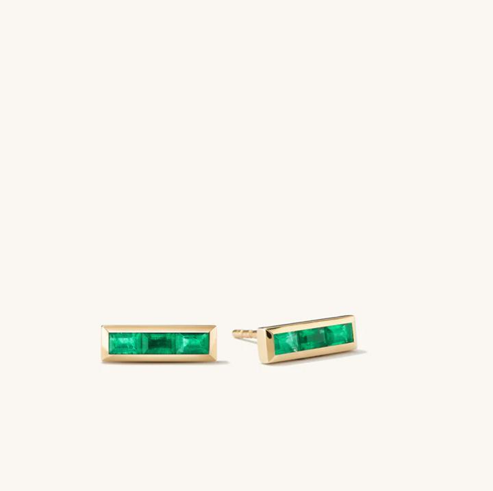 Emerald Zircon 18K Gold-Plated S925 Silver Stud Earrings - French Retro High-End Style 925 Silver