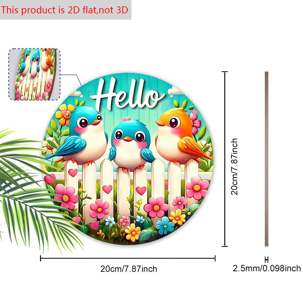 Plat 2D, 1 pièce Panneau en Bois Oiseau Vif Hello Hello Printemps Panneau de Bienvenue Décoration de Jardin Décoration Murale et de Porte de Maison Décoration de Fête de Fête Printemps