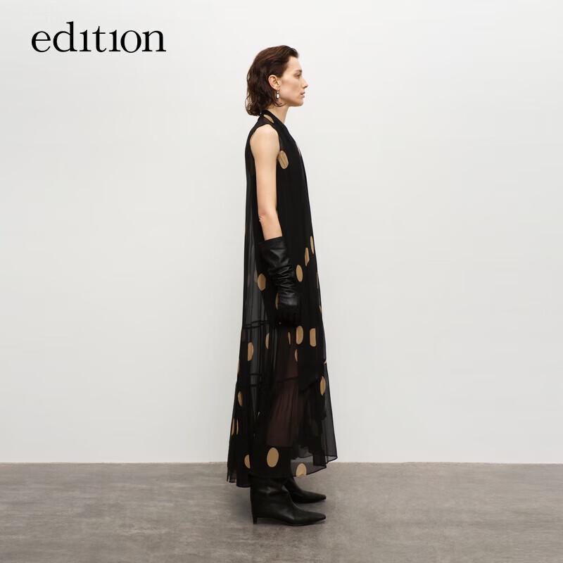 Edition Women's Autumn Pussy-Bow Polka Dot Silk Two-Piece Dress
