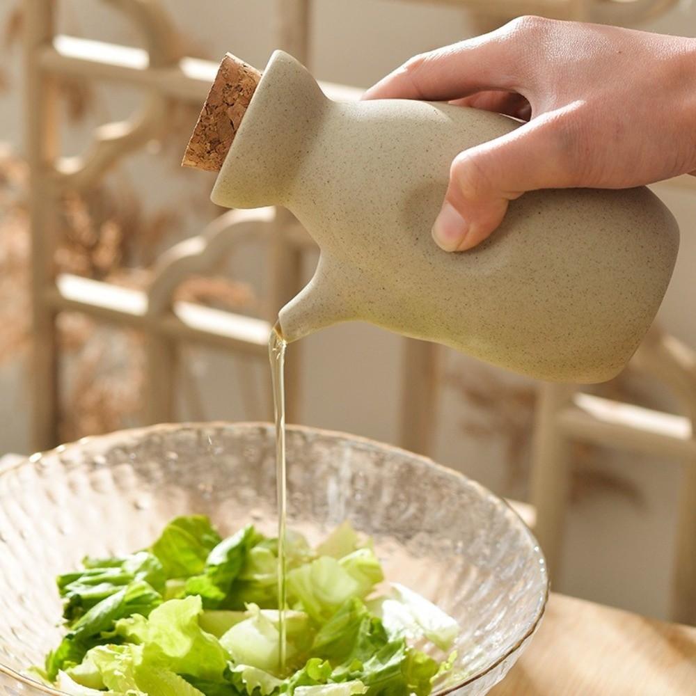 Keramik Ölspender im Vintage-Stil mit Holzdeckel, Mehrzweck Essig Gewürztopf, Auslaufsicher, Japanischer Stil, Ölflasche für den Esstisch