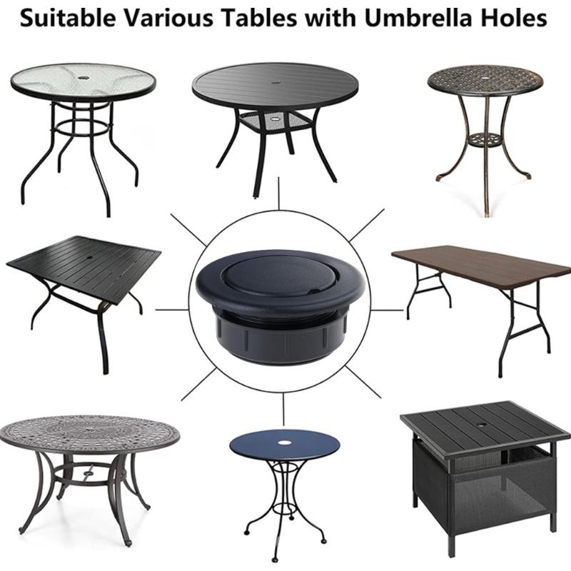 Umbrella Hole Insert Set for Patio Tables, Threaded 2 Inch Table Opening Cover with 1.63 Inch Umbrella Shaft Clearance and ABS Cap