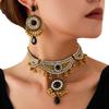 Vintage Ethnic Rhinestone Necklace & Earrings Set