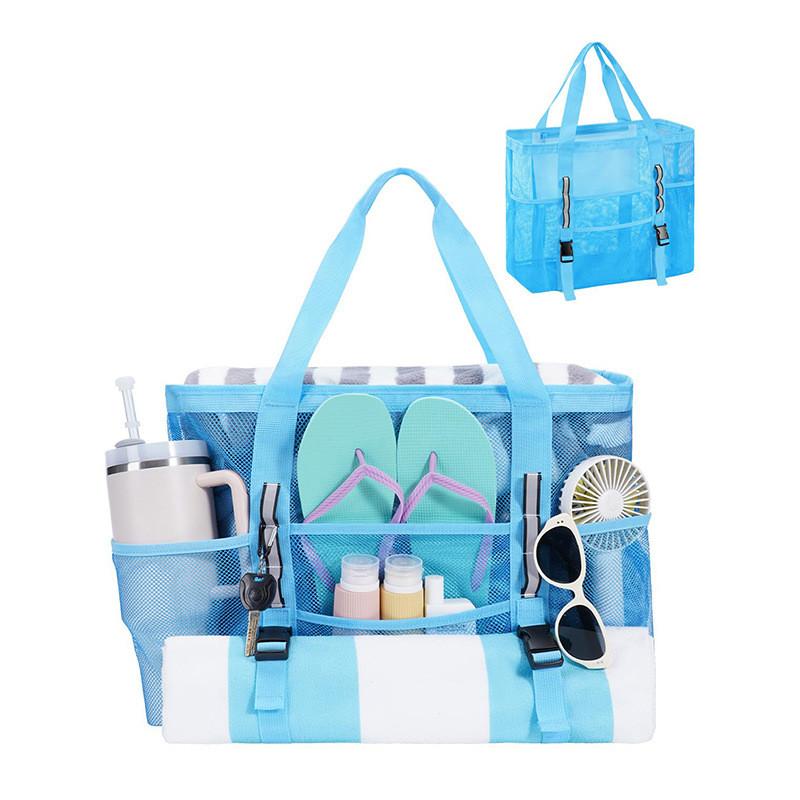 Travel Tote Bag With Zipper Large Capacity Mesh Beach Bag For Outdoor Beach Vacation