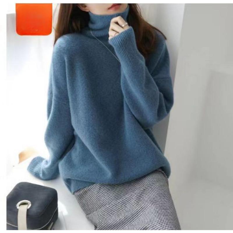 Осень и зима Толстый раздел Высокий воротник Женщины свободный универсальный вязаный пуловер свитер ленивый ветер нижняя рубашка снаружи одежда женский One size синий 1980₽