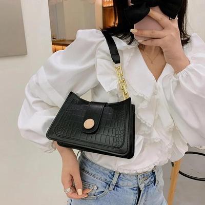 Steinmuster Breiter Schultergurt Kleine Quadratische Tasche Retro Mode PU Leder Schulterhandtaschen Neue Achseltasche für Frauen