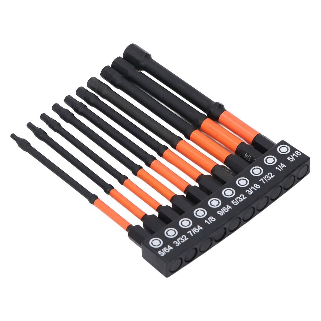 10 ks SAE Sada šestihranných bitů Délka 100 mm Stopka 1/4 palce Šestihranné bity z legované oceli S2 se skladovacím stojanem