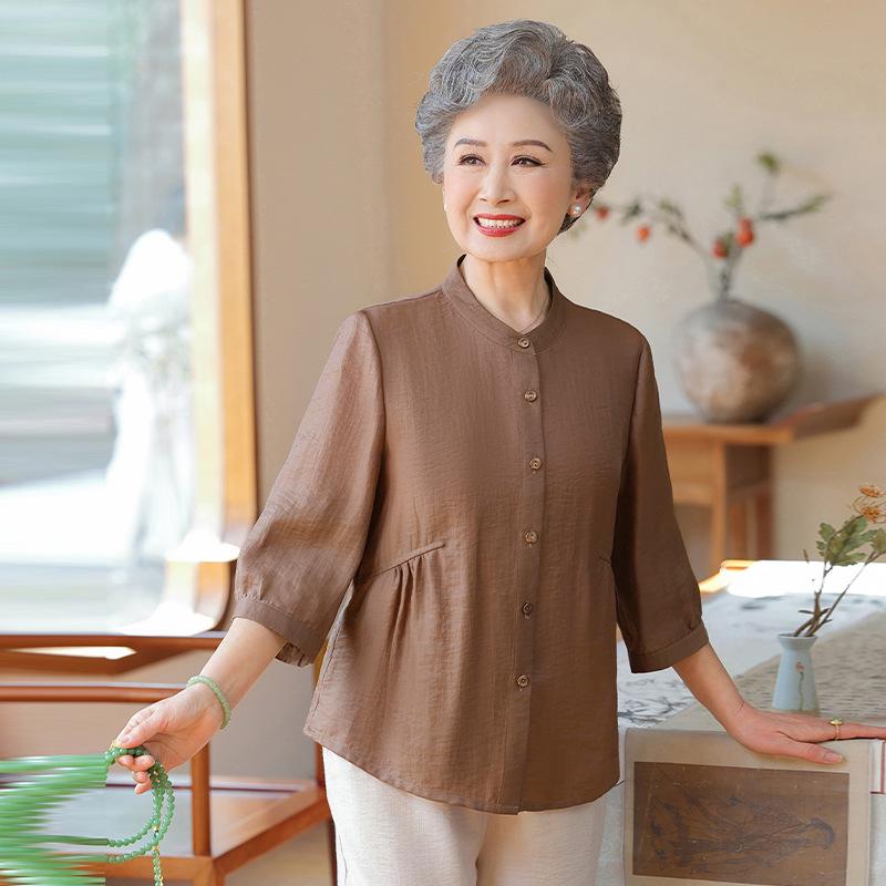 

Tencel Summer Tops for Middle-Aged and Elderly Women: Grandma and Mom Shirts 3XL (120-135 lbs)