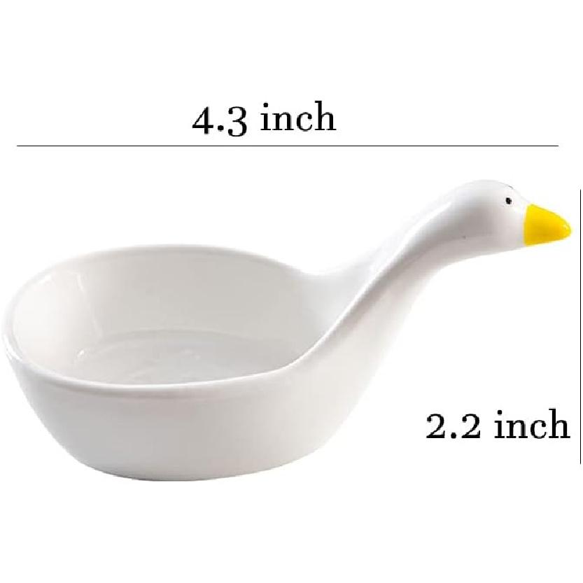 WAIT FLY 4pcs White Porcelain Sauce Dipping Bowl, 4-Inch Appetizer Plate Seasoning Dish, Stackable, Cute Duck Shape