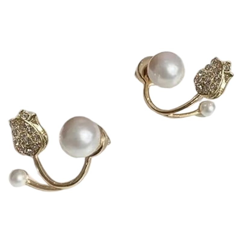 

Lightweight Faux Pearls Flower Earrings With Secure Backs Trendy Pearls Flower Ear Jewelry For Sensitive Skin 1