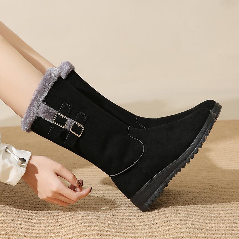 43Plus Size Fleece-Lined Boots Winter Warm Boots Thick Sole Thickened Flat High Tube Mom Shoes