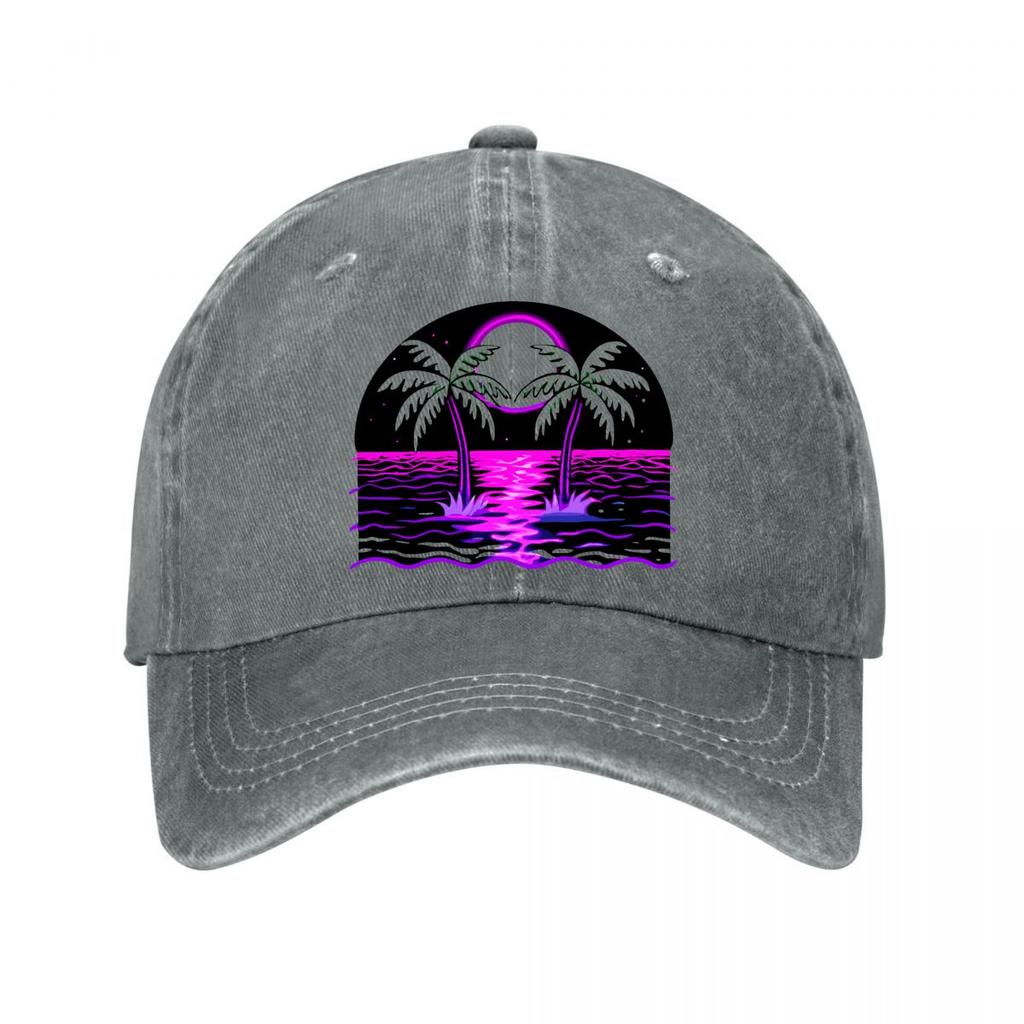 Neon Retro Vaporwave Palm Tree Wall Art Washed Baseball Cap Outdoor For Womens Unisex FeUnisex