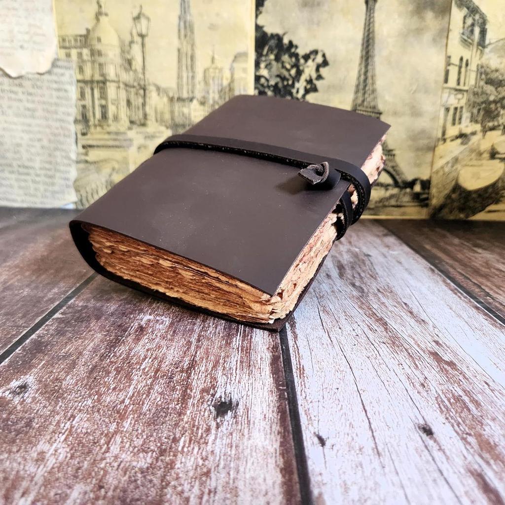 Echtleder-Skizzenbuch Journal Dairy mit 200 Büttenrandpapieren und Spitze