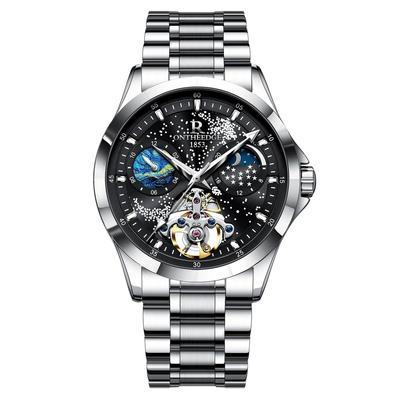 R ONTHEEDGE Automatic Skeleton Watch Men Waterproof Luminous Starry Sky Dial