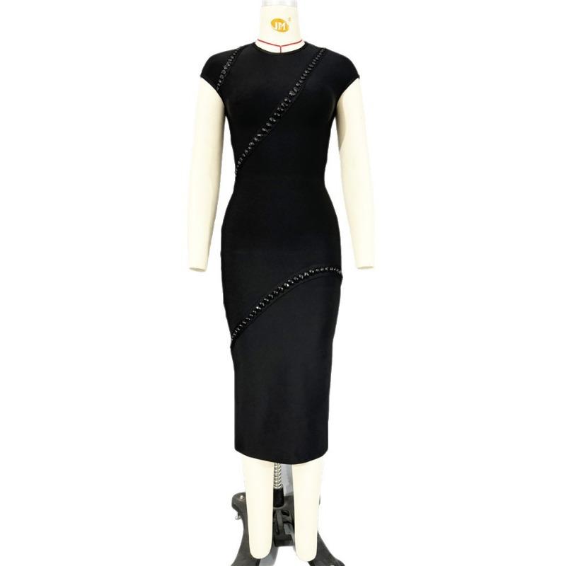 New splicing buttons decorative slim-fit elastic pencil skirt professional temperament dress