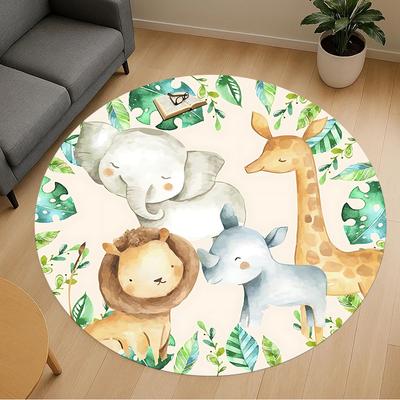 1pc Elephant Giraffe Round Chair Mat Area Rug - Non-Slip, Floor Mat for Office, Bedroom, and Indoor Decor C1125548