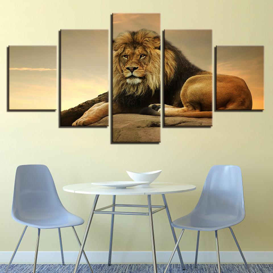 Canvas HD Prints Poster Wall Art Animal Pictures Framework 5 Pieces The King Of Beasts Lion Paintings For Living Room Home Decor