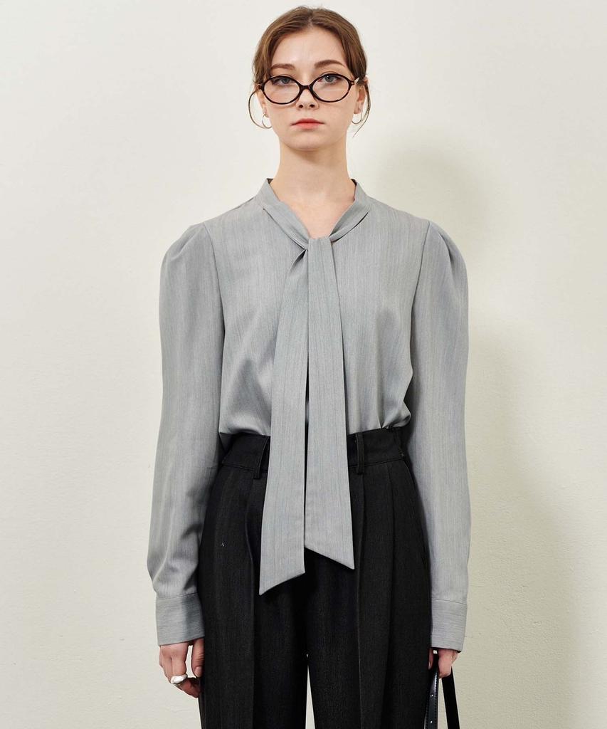 PLUNASTUDIO Basic Tie Blouse_Gray