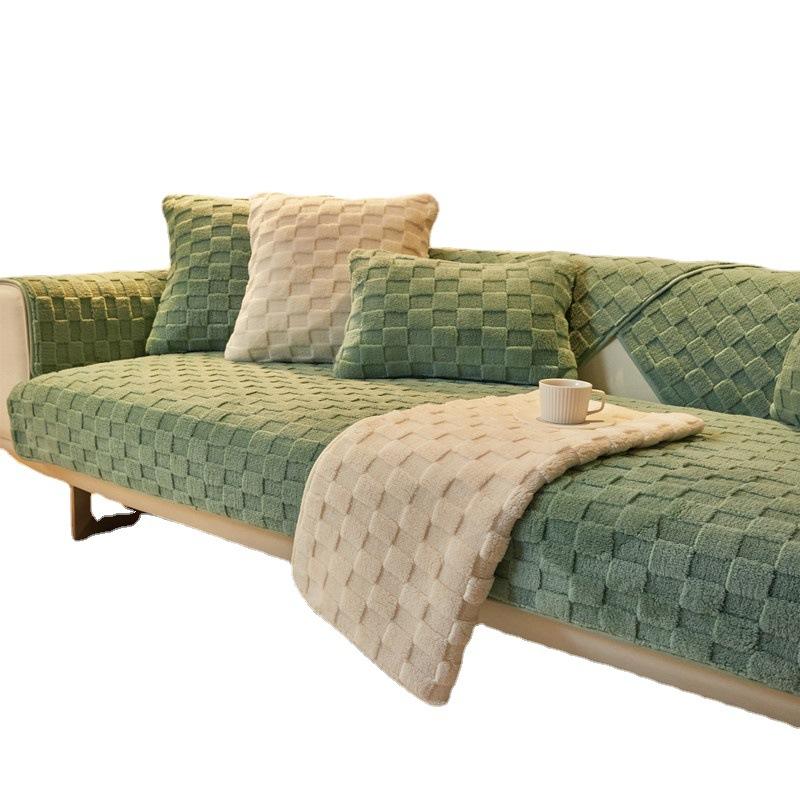 Herbst und Winter Neues superweiches Plüschsofakissen mit Karomuster Modernes, schlichtes, einfarbiges Stoff-Anti-Rutsch-Sofakissentuch