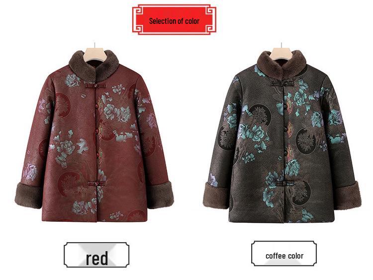 Stylish Cotton Padded Winter Jacket for Elderly Women – Fleece Lined Tang Suit for Seniors