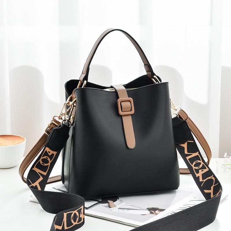 

White Yellow Green Black Color Street Fashion Pu Material Bucket Bag Big Size Trendy Color Block чорний