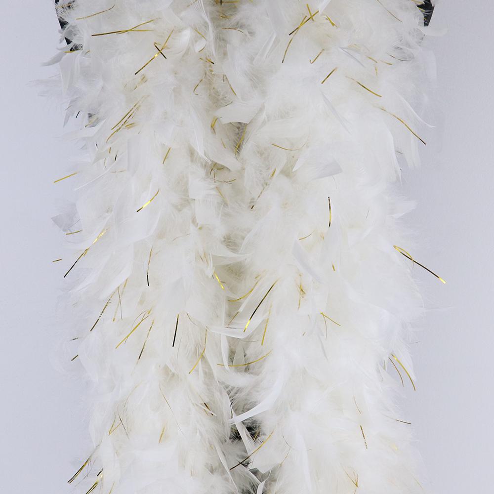DIY 120 Gram White Turkey Feathers Boa With Gold Silk Shawl Accessory Fluffy Plumes Decoration Carnival Wedding Feather For Crafts